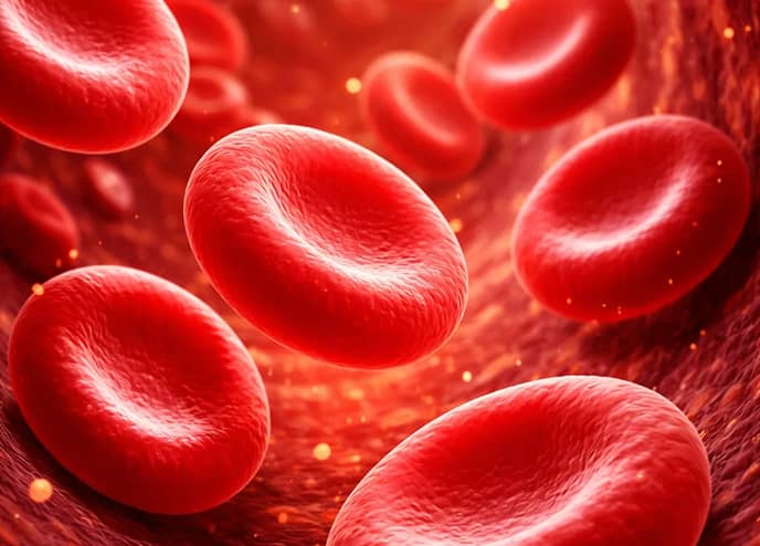 Illustration of red blood cells flowing through a blood vessel